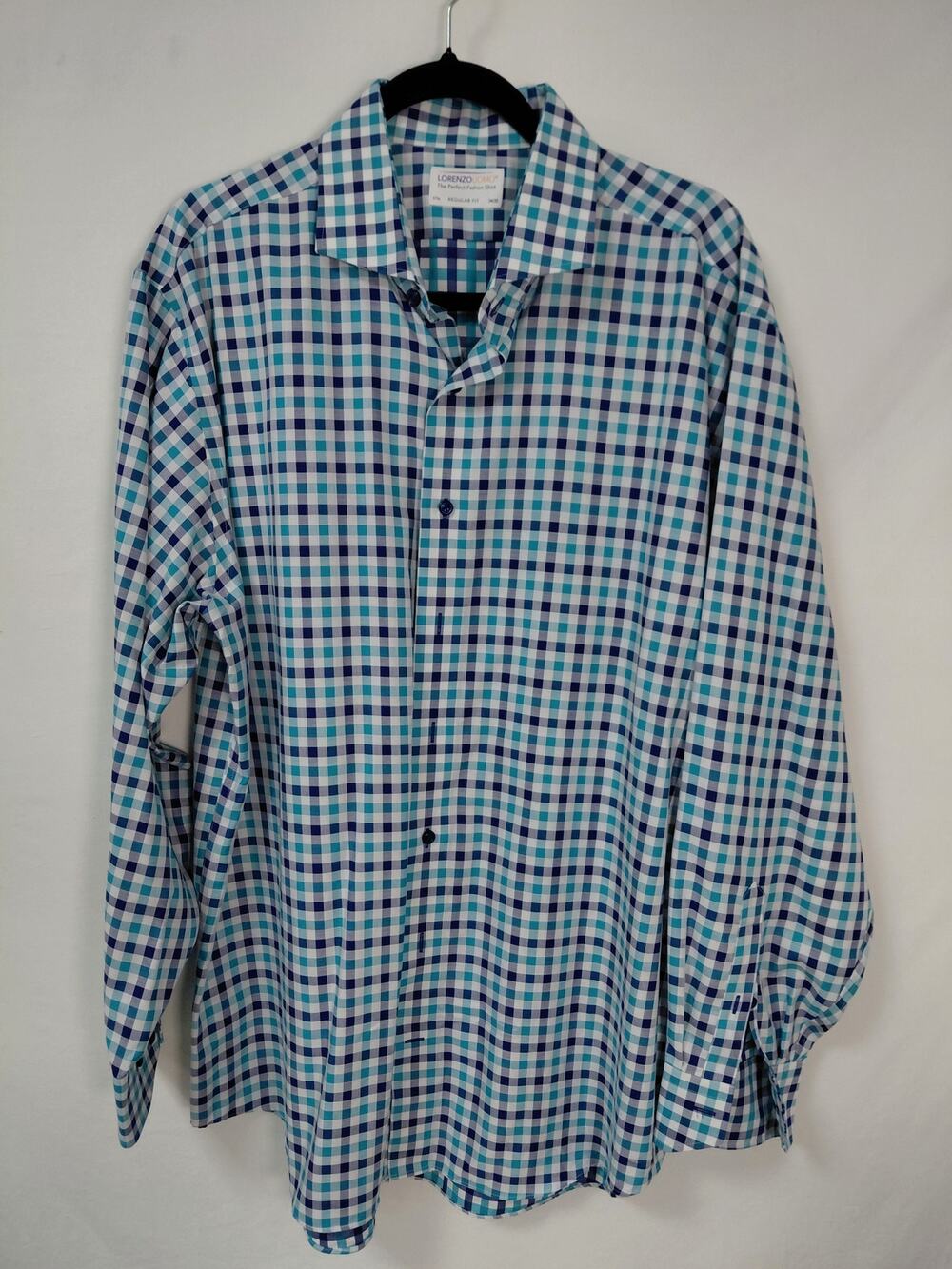 Lorenzo Uomo Blue Plaid Button-Up Shirt Men Size 17N
